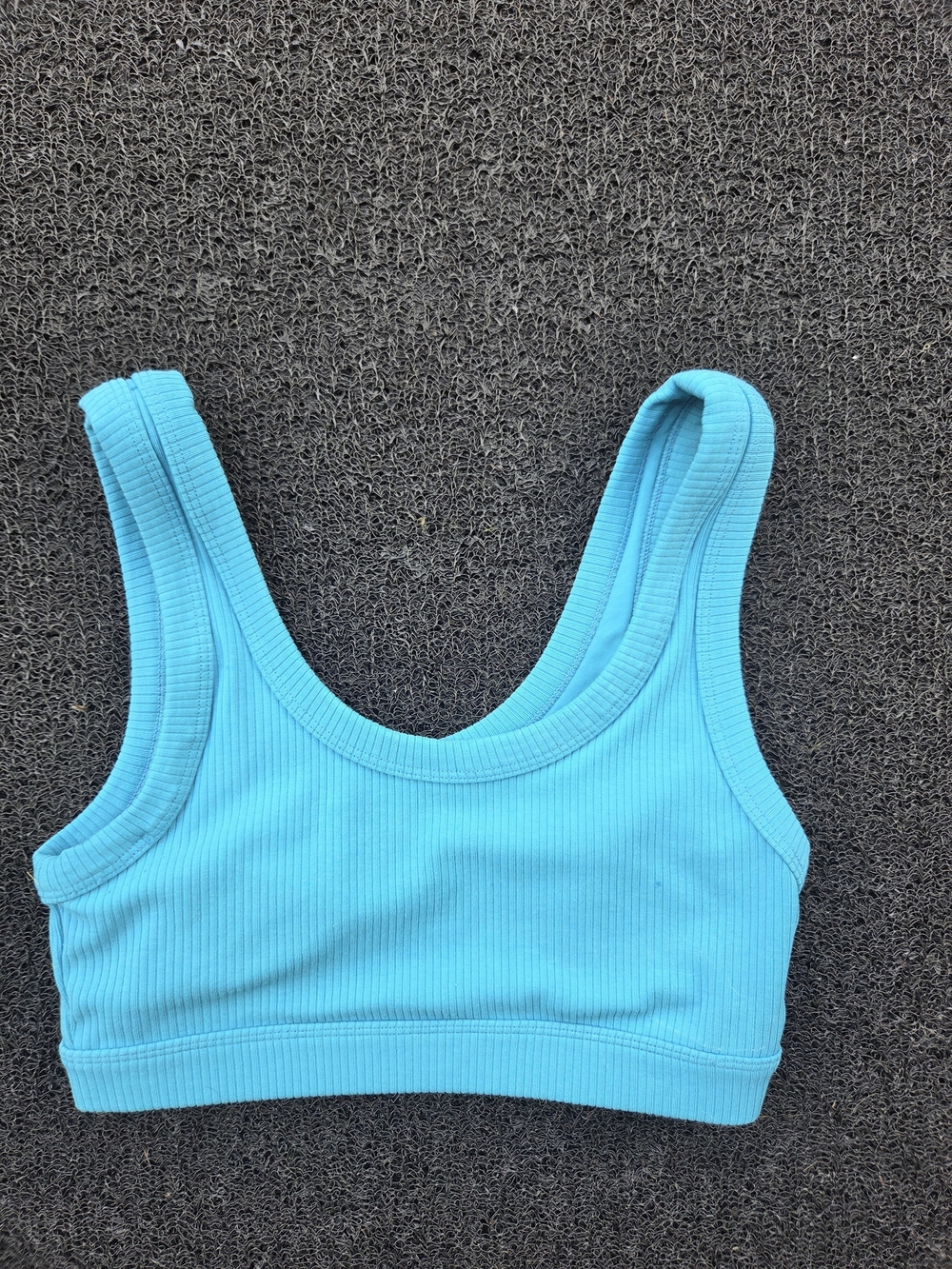 ALO Yoga Bright Aqua Athletic Bra with Ribbed Neckline - Picture 2 of 4